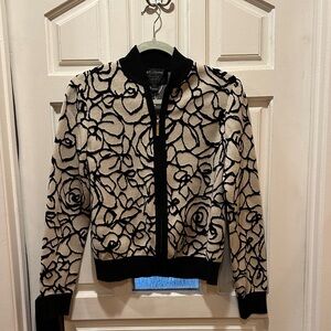 St. John Black and Cream Floral Bomber Jacket